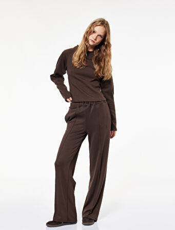 Slim Fit Pamuklu Uzun Kollu Dikiş Detaylı Bisiklet Yaka Tişört