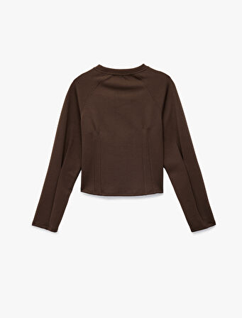 Slim Fit Pamuklu Uzun Kollu Dikiş Detaylı Bisiklet Yaka Tişört