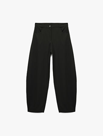 Rahat Kalıp Düğmeli Viskon Karışımlı Cep Detaylı Balon Pantolon 