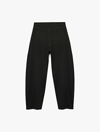 Rahat Kalıp Düğmeli Viskon Karışımlı Cep Detaylı Balon Pantolon 