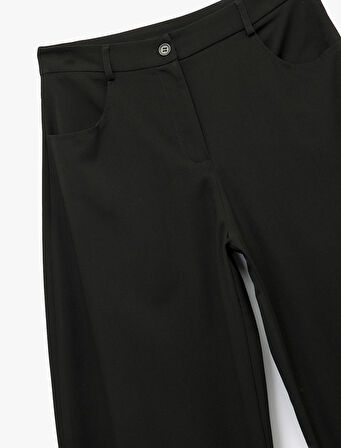 Rahat Kalıp Düğmeli Viskon Karışımlı Cep Detaylı Balon Pantolon 