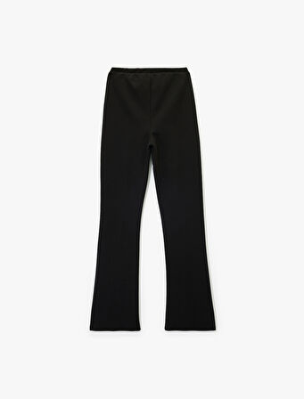 Nervürlü Pamuklu Slim Fit İspanyol Paça Tayt Pantolon