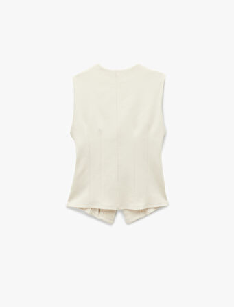 Slim Fit Düğmeli Dikiş Detaylı Kolsuz V Yaka Yelek