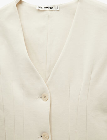 Slim Fit Düğmeli Dikiş Detaylı Kolsuz V Yaka Yelek