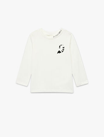 Pamuklu Uzun Kollu Bisiklet Yaka Atatürk Baskılı Tişört