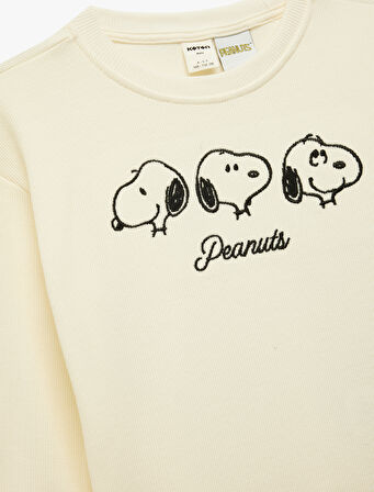 Lisanslı Snoopy Baskılı Uzun Kollu Pamuklu Sweatshirt