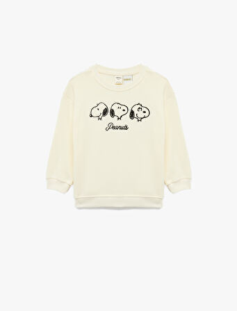 Lisanslı Snoopy Baskılı Uzun Kollu Pamuklu Sweatshirt