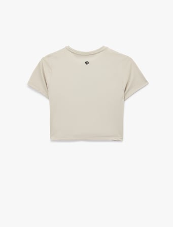 Slim Fit Kısa Kollu Bisiklet Yaka Baskılı Crop Spor Tişört