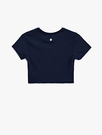 Slim Fit Kısa Kollu Bisiklet Yaka Baskılı Crop Spor Tişört