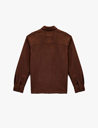 Regular Fit Uzun Kollu Cep Detaylı Klasik Yaka Suni Süet Gömlek