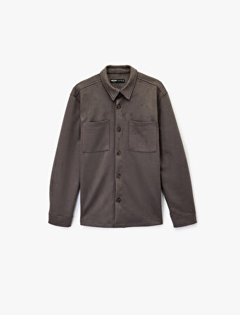 Regular Fit Uzun Kollu Cep Detaylı Klasik Yaka Suni Süet Gömlek