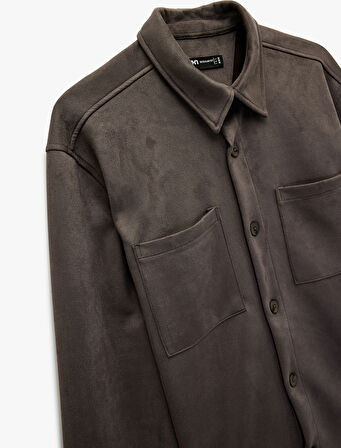 Regular Fit Uzun Kollu Cep Detaylı Klasik Yaka Suni Süet Gömlek