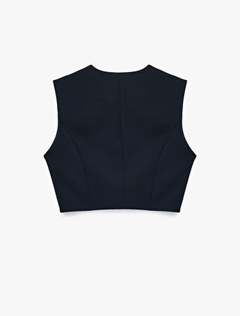 Düğmeli Bisiklet Yaka Crop Yelek