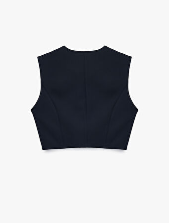 Düğmeli Bisiklet Yaka Crop Yelek