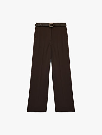 Cepli Kemer Detaylı Geniş Paça Palazzo Kumaş Pantolon