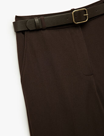 Cepli Kemer Detaylı Geniş Paça Palazzo Kumaş Pantolon