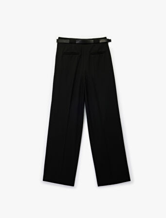 Viskon Karışımlı Yüksek Bel Kemerli Geniş Paça Kumaş Pantolon
