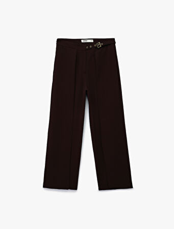 Kemer Detaylı Bilek Boy Geniş Paça Krep Palazzo Pantolon