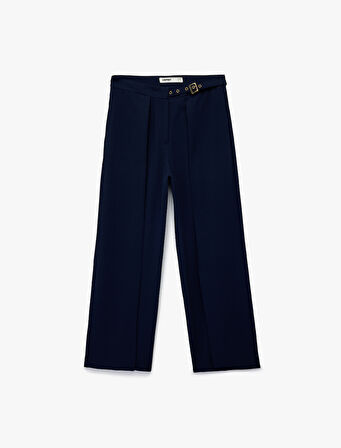 Kemer Detaylı Bilek Boy Geniş Paça Krep Palazzo Pantolon