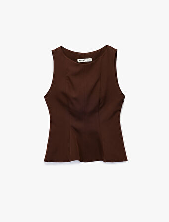 Bisiklet Yaka Kolsuz Peplum Bluz