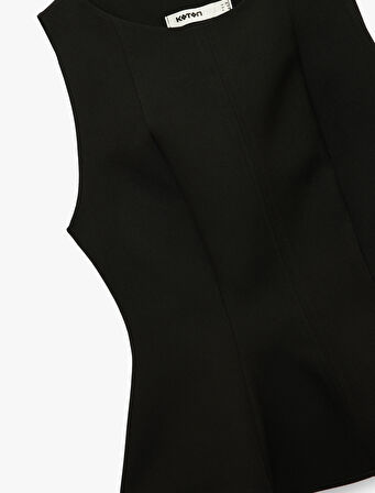 Bisiklet Yaka Kolsuz Peplum Bluz