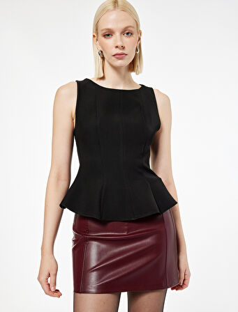 Bisiklet Yaka Kolsuz Peplum Bluz