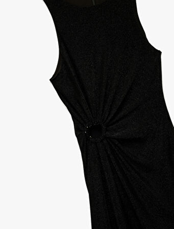 Kolsuz Bisiklet Yaka Taş Detaylı Slim Fit Elbise