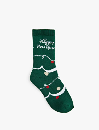 Pamuklu Yılbaşı Baskılı Havlu Soket Çorap