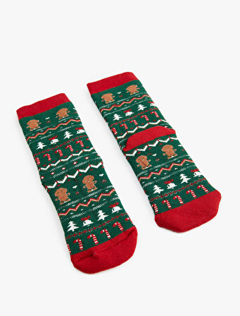 Çok Renkli Yılbaşı Temalı Pamuklu Havlu Soket Çorap