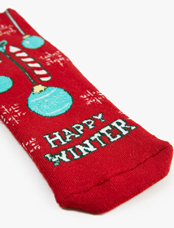 Yılbaşı Baskılı Pamuklu Havlu Soket Çorap