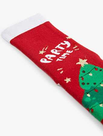 Yılbaşı Baskılı Pamuklu Soket Havlu Çorap