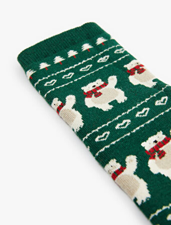 Pamuklu Yılbaşı Temalı Soket Havlu Çorap