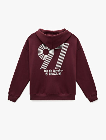 Şardonlu Uzun Kollu Cepli Fermuarlı Arkası Baskılı Kapüşonlu Sweatshirt