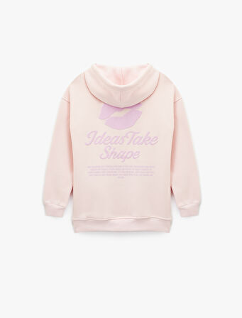 Uzun Kollu Kapüşonlu Baskılı Oversize Sweatshirt