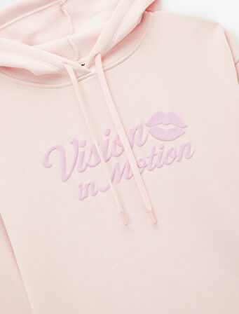 Uzun Kollu Kapüşonlu Baskılı Oversize Sweatshirt