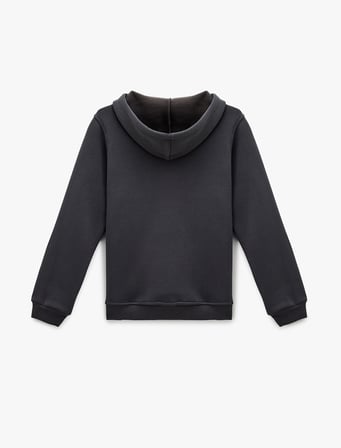Şardonlu Uzun Kollu Cepli Köpek Nakış Detaylı Kapüşonlu Sweatshirt