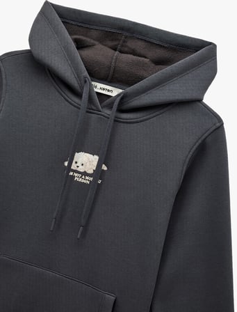 Şardonlu Uzun Kollu Cepli Köpek Nakış Detaylı Kapüşonlu Sweatshirt
