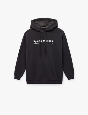 Uzun Kollu Kapüşonlu Arkası Baskılı Oversize Sweatshirt