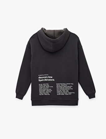Uzun Kollu Kapüşonlu Arkası Baskılı Oversize Sweatshirt