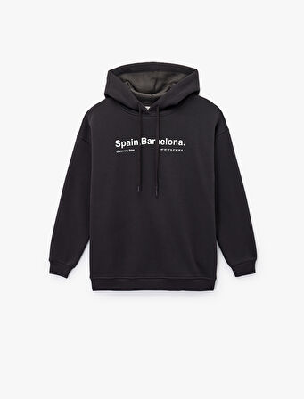 Uzun Kollu Kapüşonlu Arkası Baskılı Oversize Sweatshirt