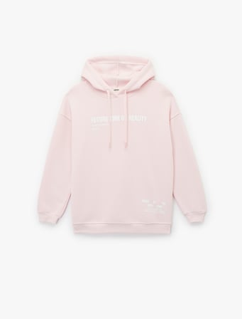 Uzun Kollu Kapüşonlu Arkası Baskılı Oversize Sweatshirt