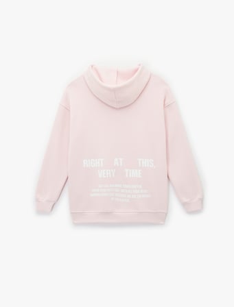 Uzun Kollu Kapüşonlu Arkası Baskılı Oversize Sweatshirt