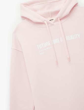 Uzun Kollu Kapüşonlu Arkası Baskılı Oversize Sweatshirt