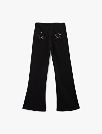 Pamuklu Beli Lastikli Yıldız İşlemeli Geniş Paça Eşofman Altı