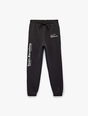 Baskılı Beli Bağcıklı Rahat Kalıp Jogger Eşofman Altı