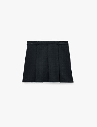 Slim Fit Viskon Karışımlı Kalın Pileli Mini Etek