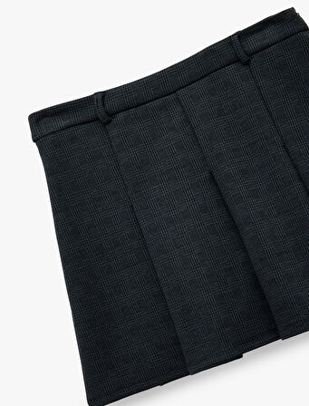 Slim Fit Viskon Karışımlı Kalın Pileli Mini Etek