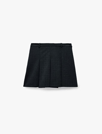 Slim Fit Viskon Karışımlı Kalın Pileli Mini Etek