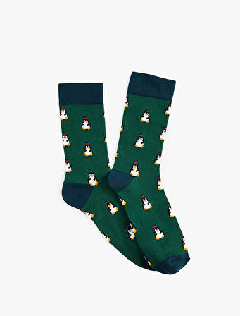 Yılbaşı Desenli Renk Bloklu Soket Çorap