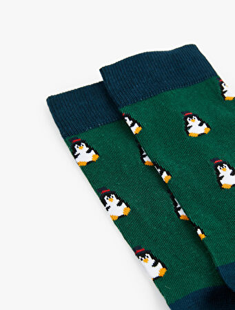 Yılbaşı Desenli Renk Bloklu Soket Çorap